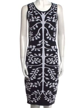 Carmen Marc Valvo sleeveless body stretch knit sheath dress Black & White print
